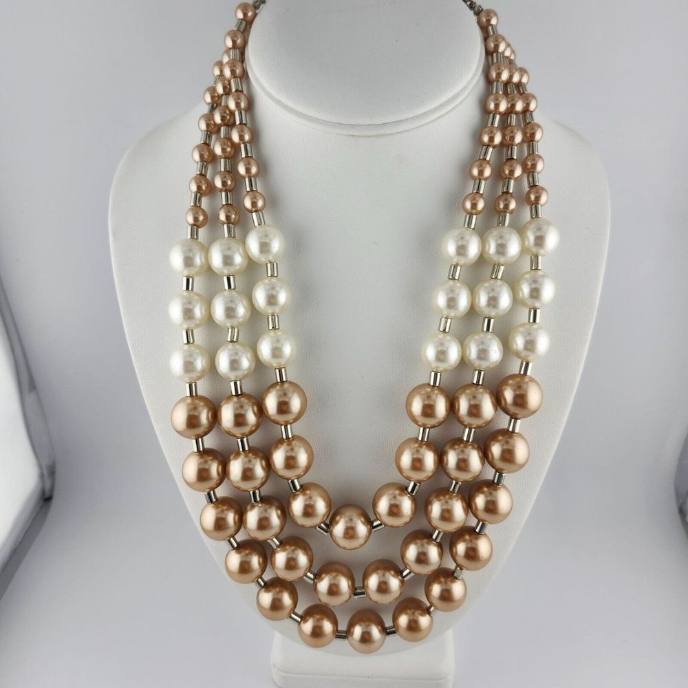 Three-Strand Faux Pearl Necklace‎ With Adjustable Chain Closure